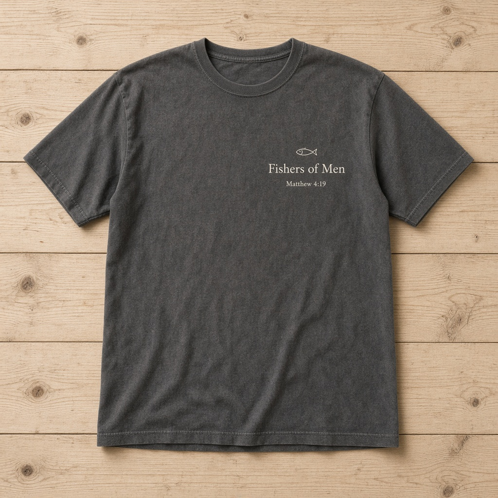 Fishers of Men T-Shirt – Matthew 4:19 Left Chest Faith Tee