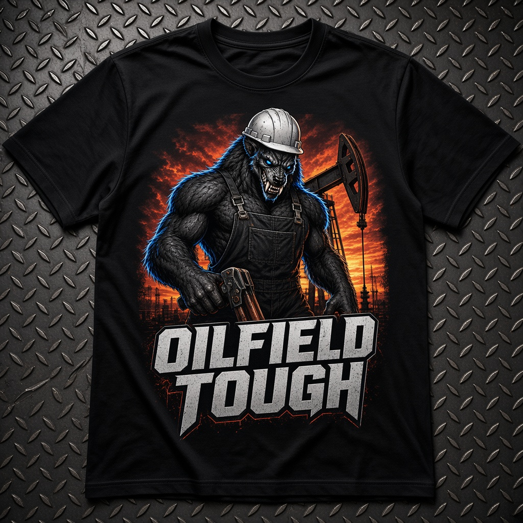 Oilfield Tough werewolf hard hat pumpjack design