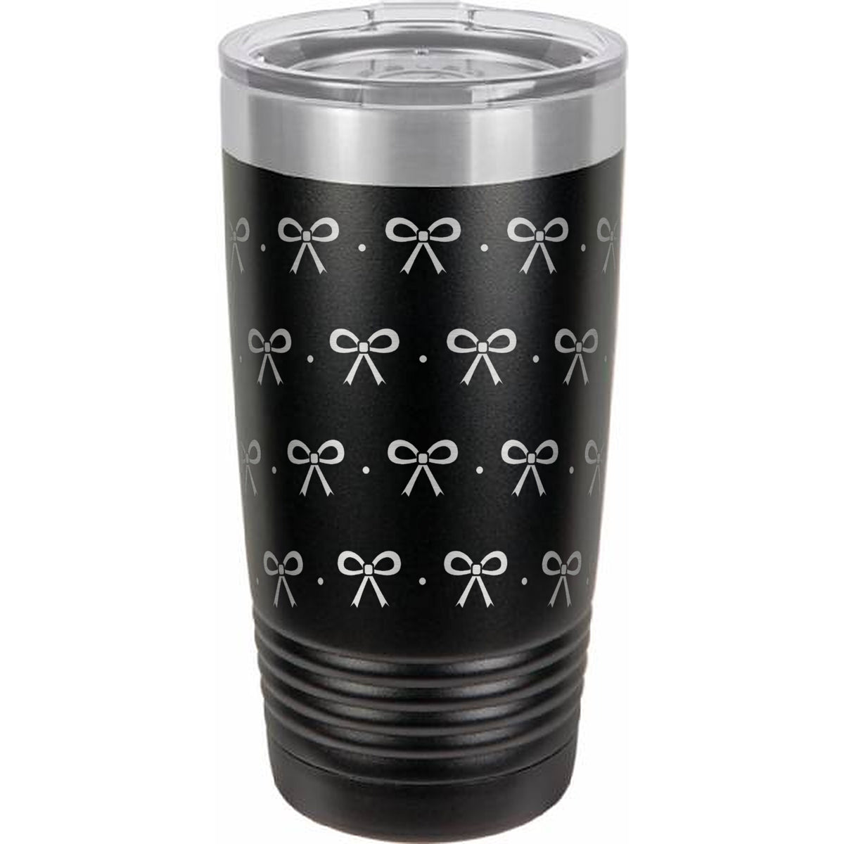 Bows & Dots Engraved Tumbler – 20 oz - Black w/ Silver Ring