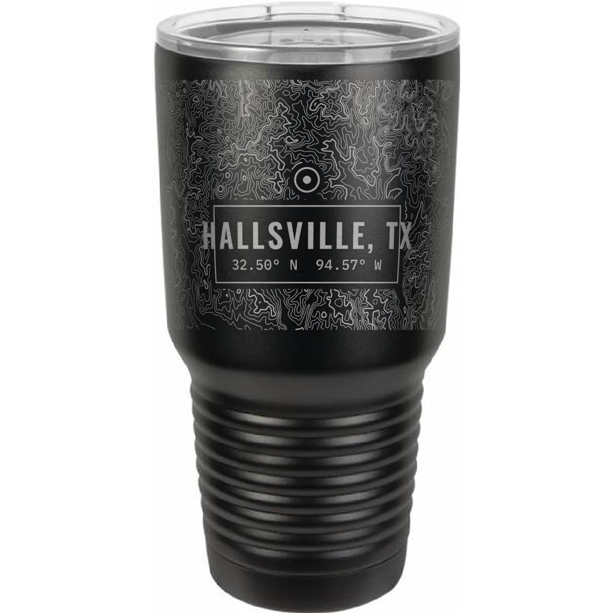 Hallsville Topo Map Coordinates Engraved Tumbler – 30 oz - Black