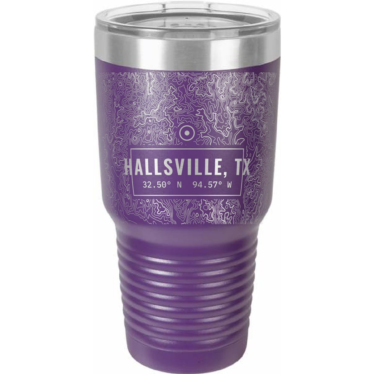 Hallsville Topo Map Coordinates Engraved Tumbler – 30 oz - Purple