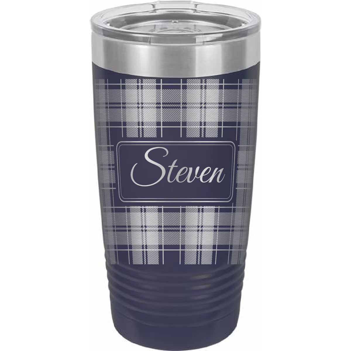 Tartan Plaid Name Engraved Tumbler – 20 oz - Navy
