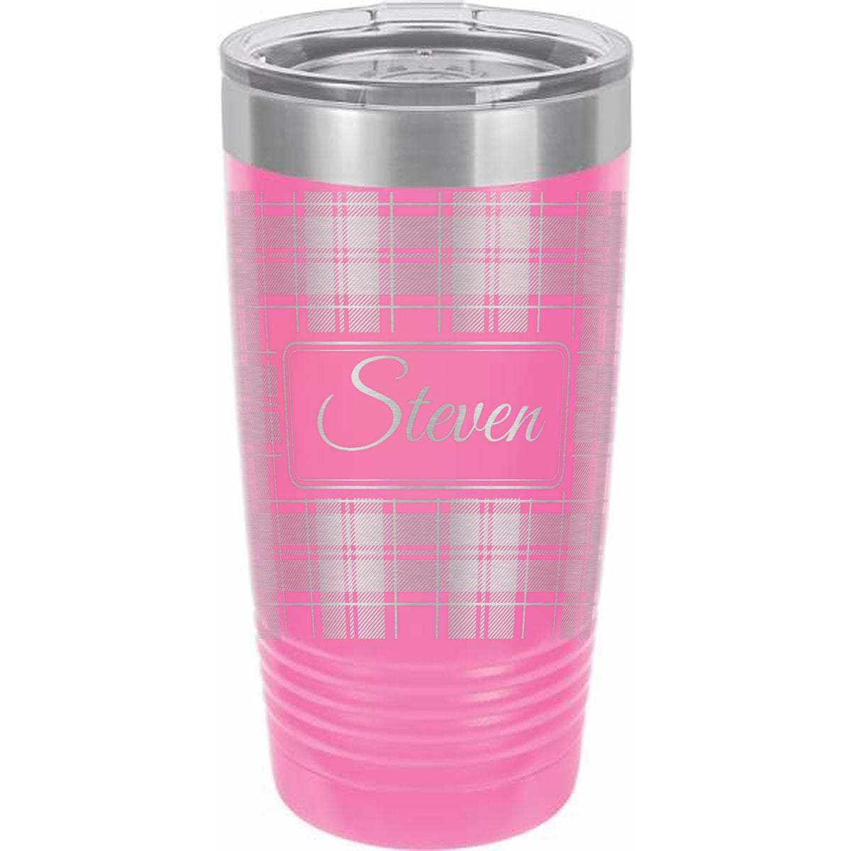 Tartan Plaid Name Engraved Tumbler – 20 oz - Pink