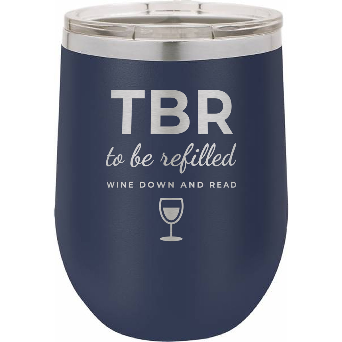 Night In Box – Wine Down & Read Holiday Gift Box with Engraved Wine Tumbler, Bookmark & Coaster - Navy Blue