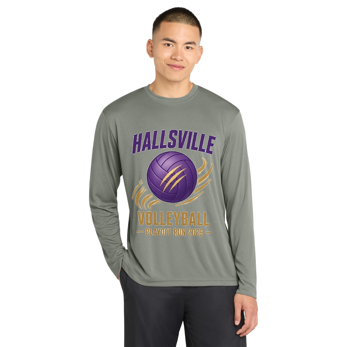Hallsville Volleyball Playoff Run Long Sleeve - Grey Concrete Heather