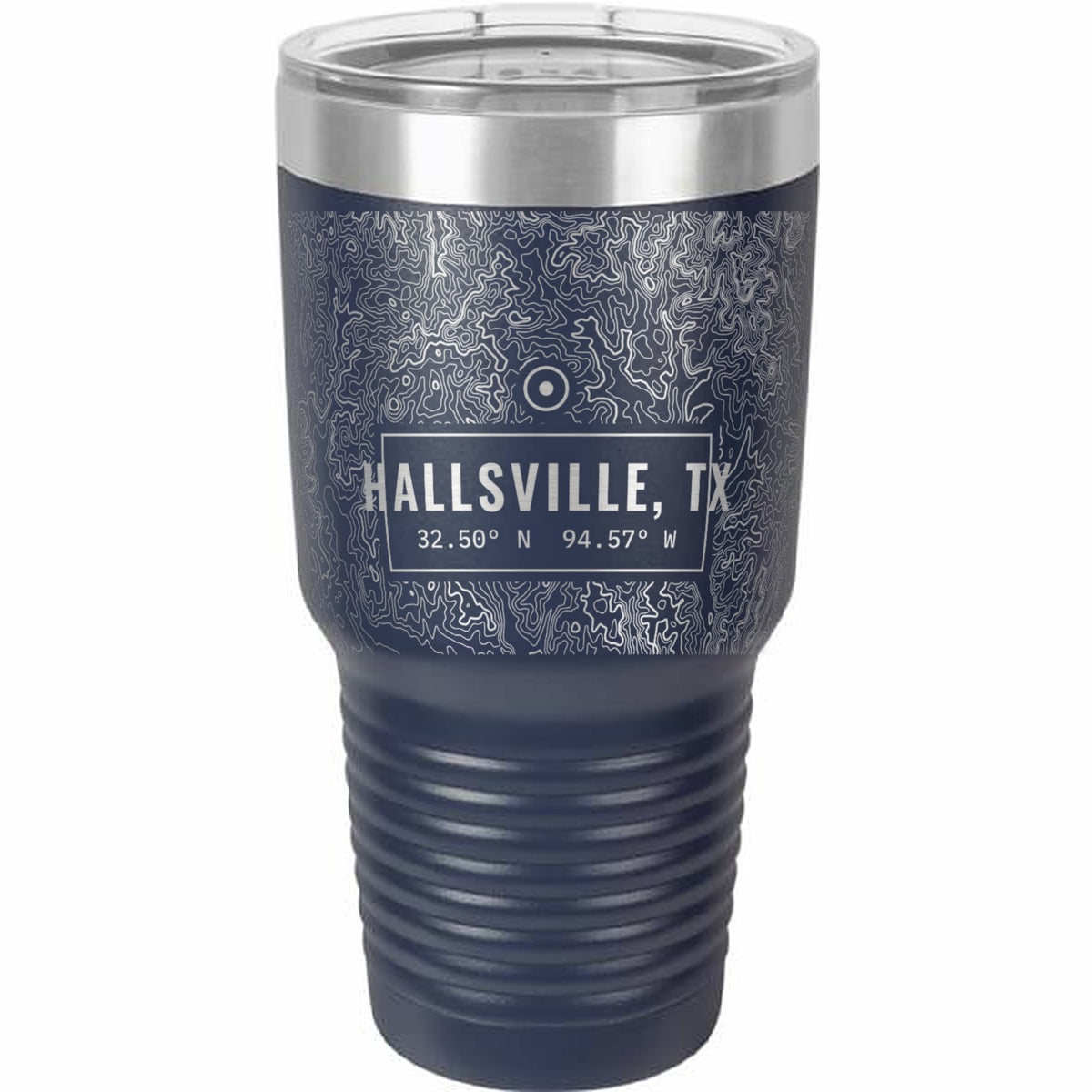 Hallsville Topo Map Coordinates Engraved Tumbler – 30 oz mockup