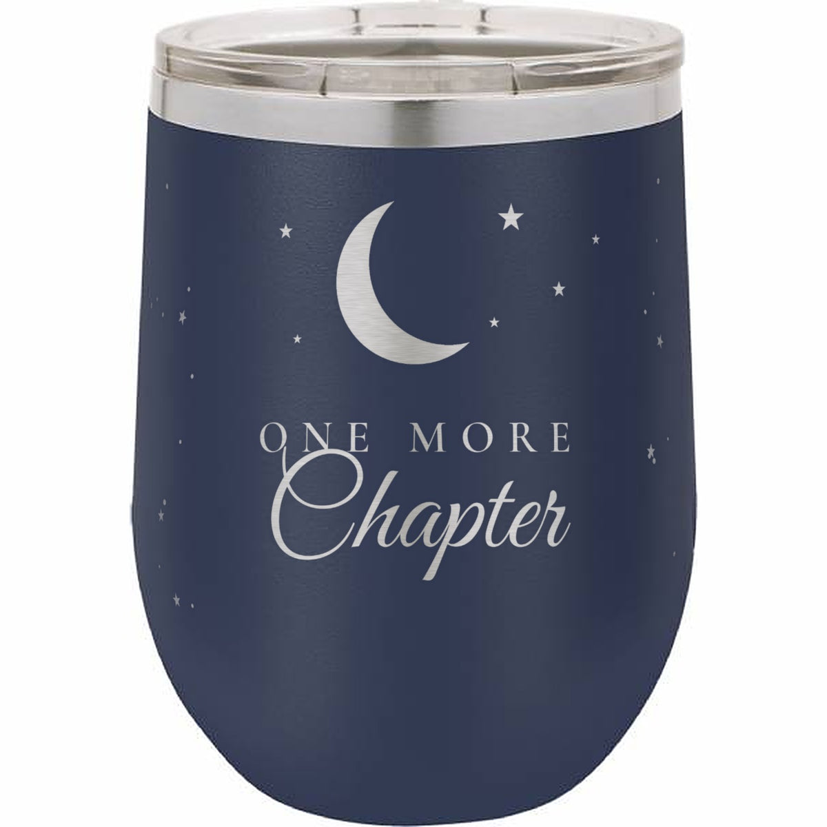 One More Chapter Engraved Stemless Wine Tumbler – 12 oz mockup