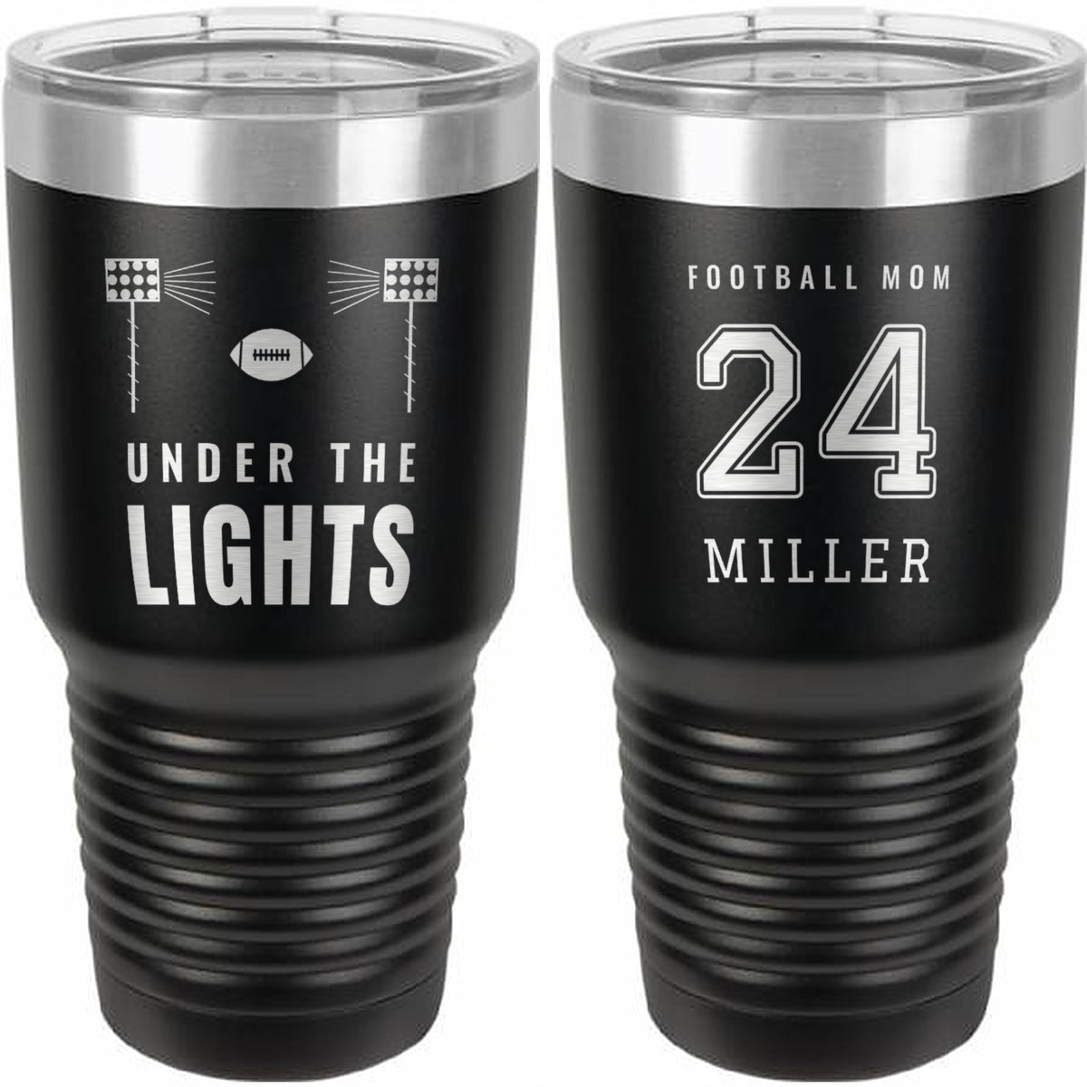 Under the Lights Football Mom Engraved Tumbler – 30 oz mockup
