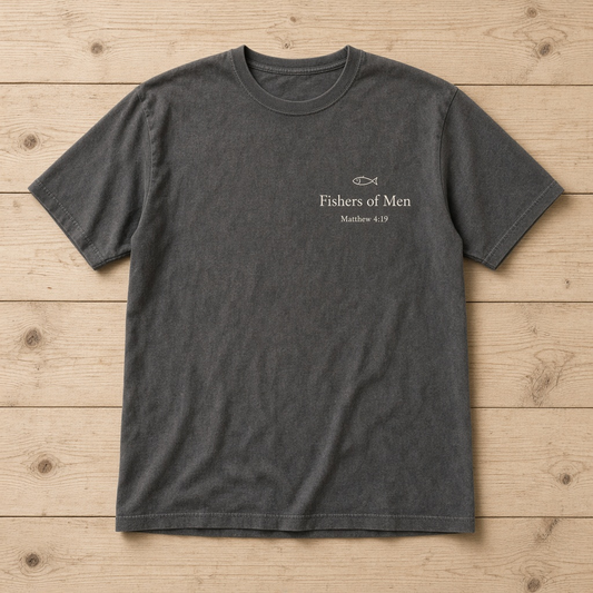 Fishers of Men T-Shirt – Matthew 4:19 Left Chest Faith Tee