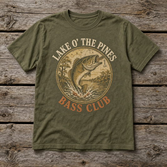Lake O' the Pines Bass Fishing T-Shirt – Vintage Largemouth Bass Tee