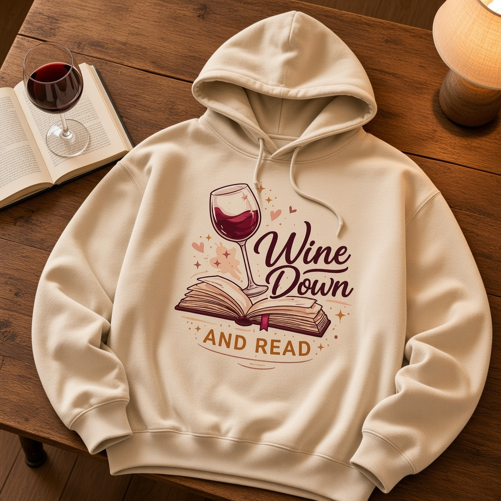 Wine Down and Read Signature Logo Hoodie – Wine Glass & Book Hoodie