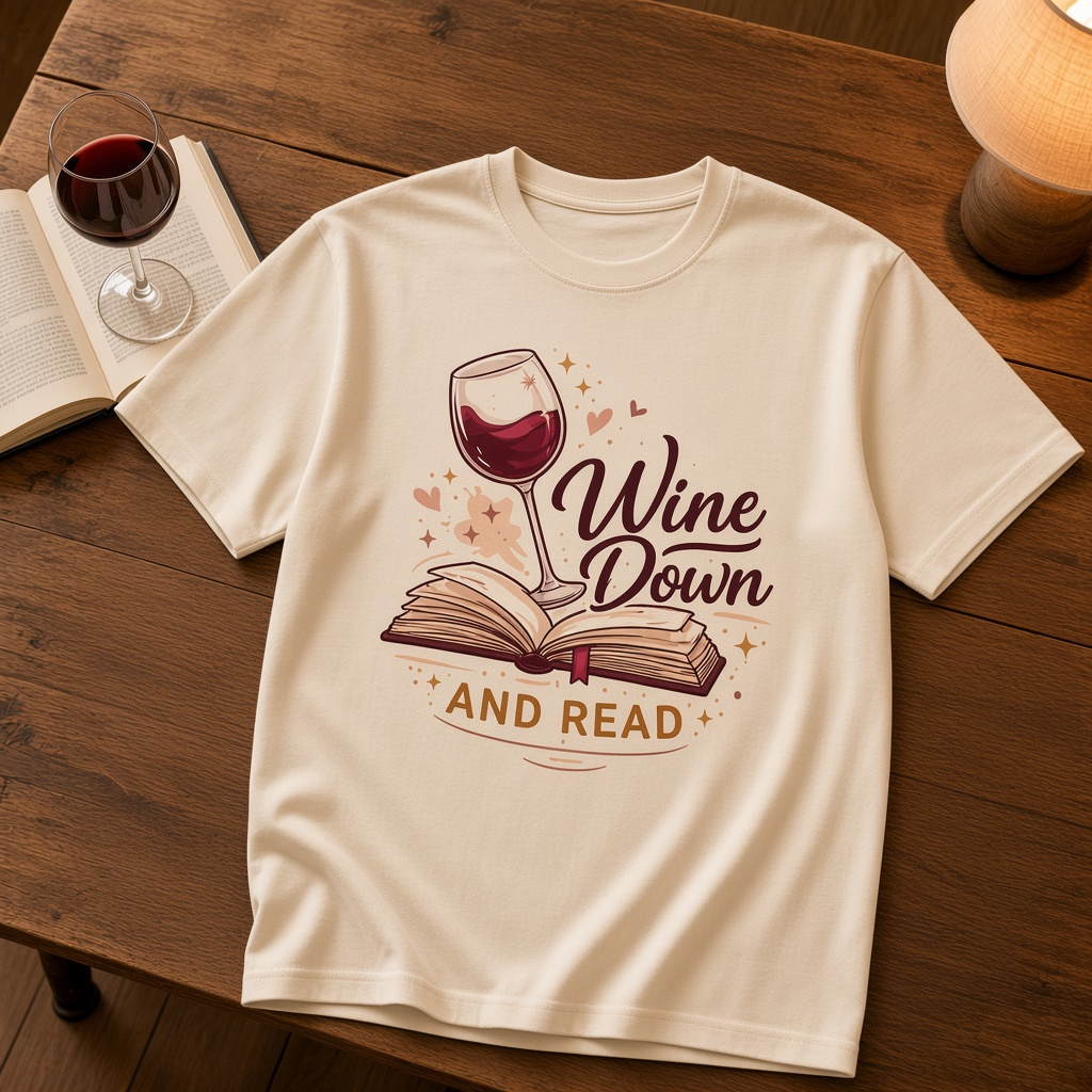 Wine Down and Read Signature Logo T-Shirt – Wine Glass & Book Tee
