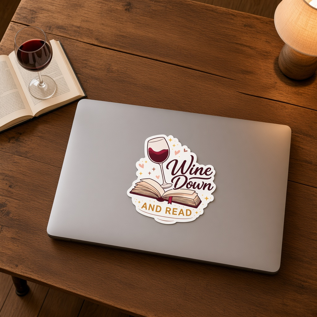 Wine Down and Read Signature Logo Sticker – 3" Die-Cut Vinyl
