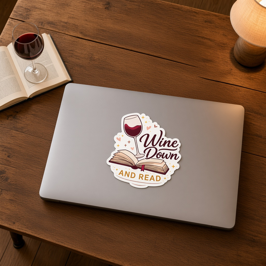 Wine Down and Read Signature Logo Sticker – 3" Die-Cut Vinyl