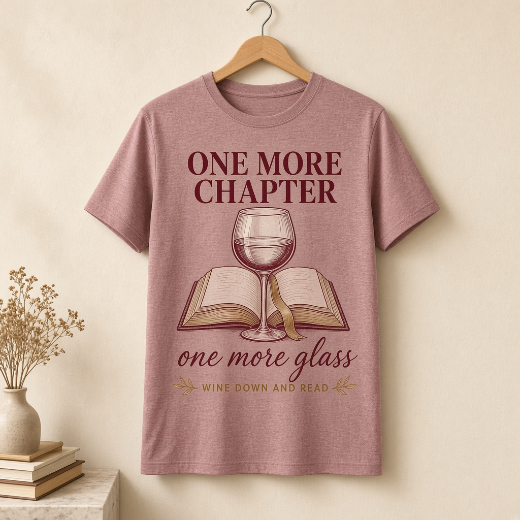 One More Chapter, One More Glass T-Shirt – Wine Down and Read Tee