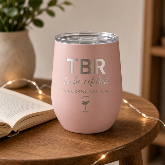 Night In Gift Bundle – TBR Engraved Wine Tumbler, Bookmark & Sticker