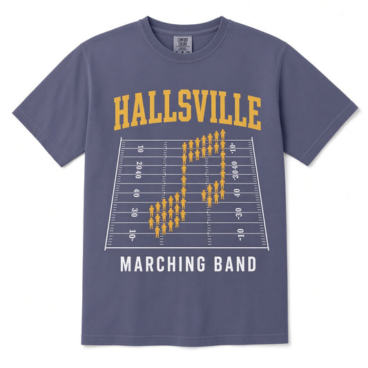 Hallsville Band Halftime Formation Tee - Grape, printed on Comfort Colors 1717 Garment-Dyed Heavyweight Tee