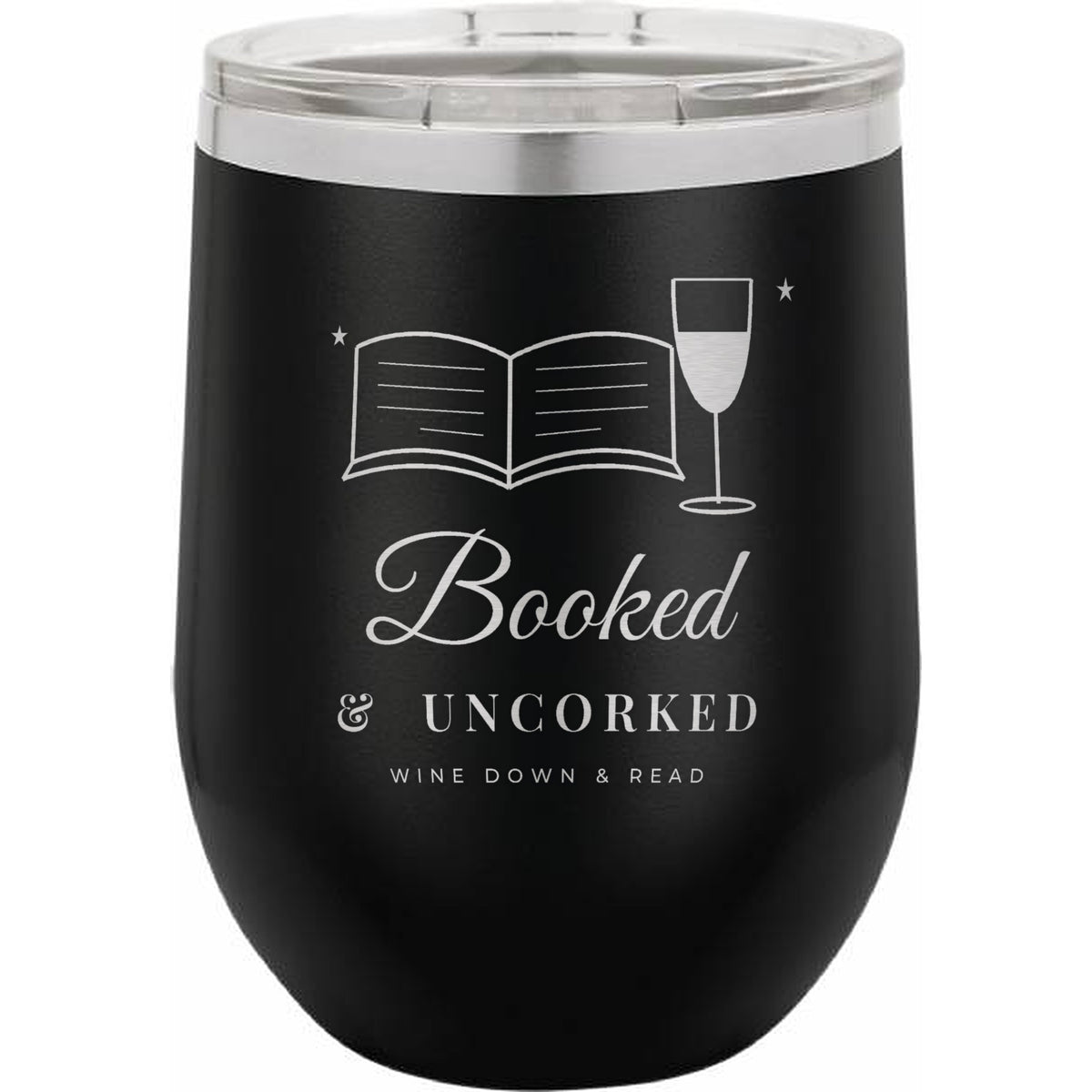 Booked & Uncorked Engraved Stemless Wine Tumbler – 12 oz - Black