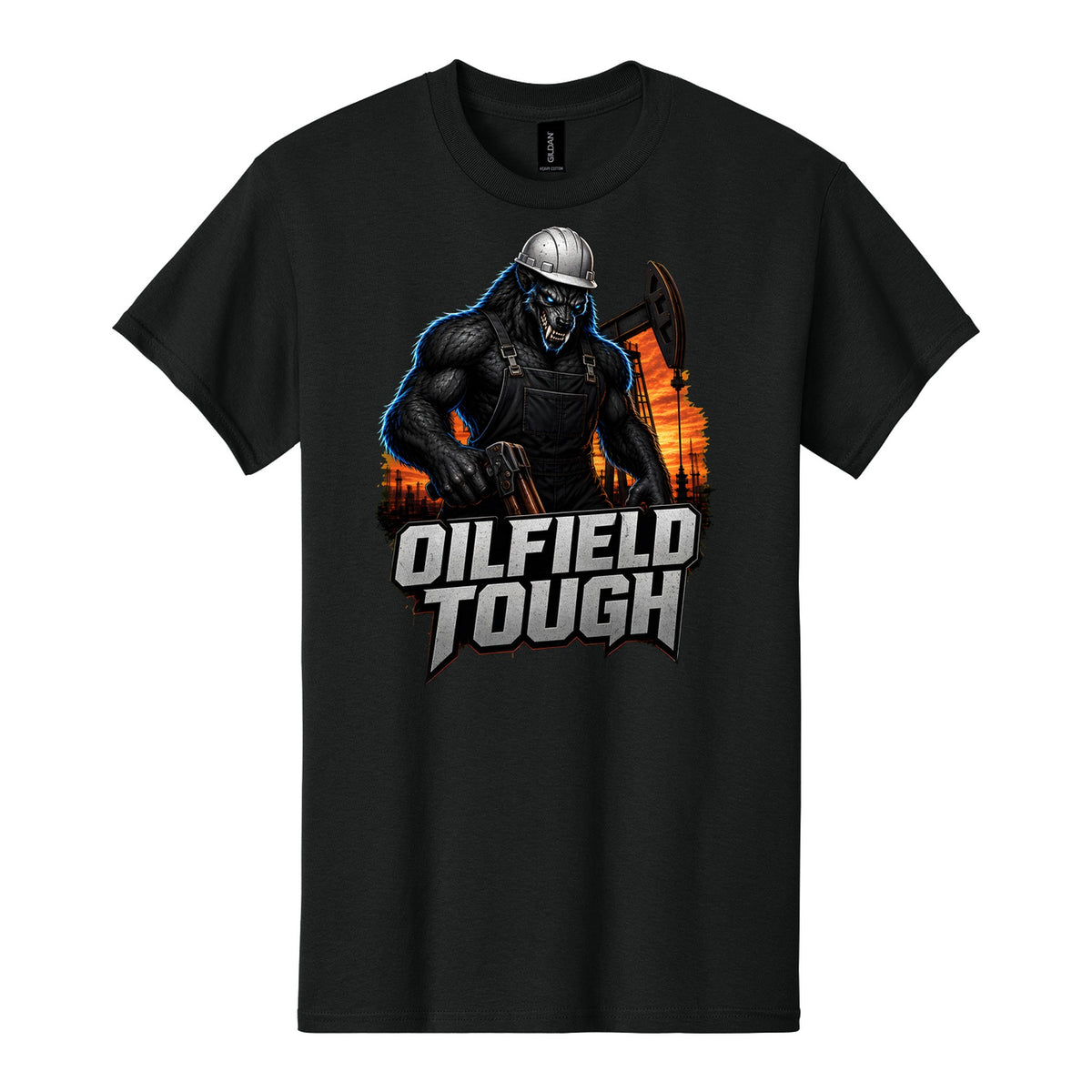 Oilfield Tough Crew Gift Set - Oilfield Tough werewolf hard hat pumpjack tee in Black