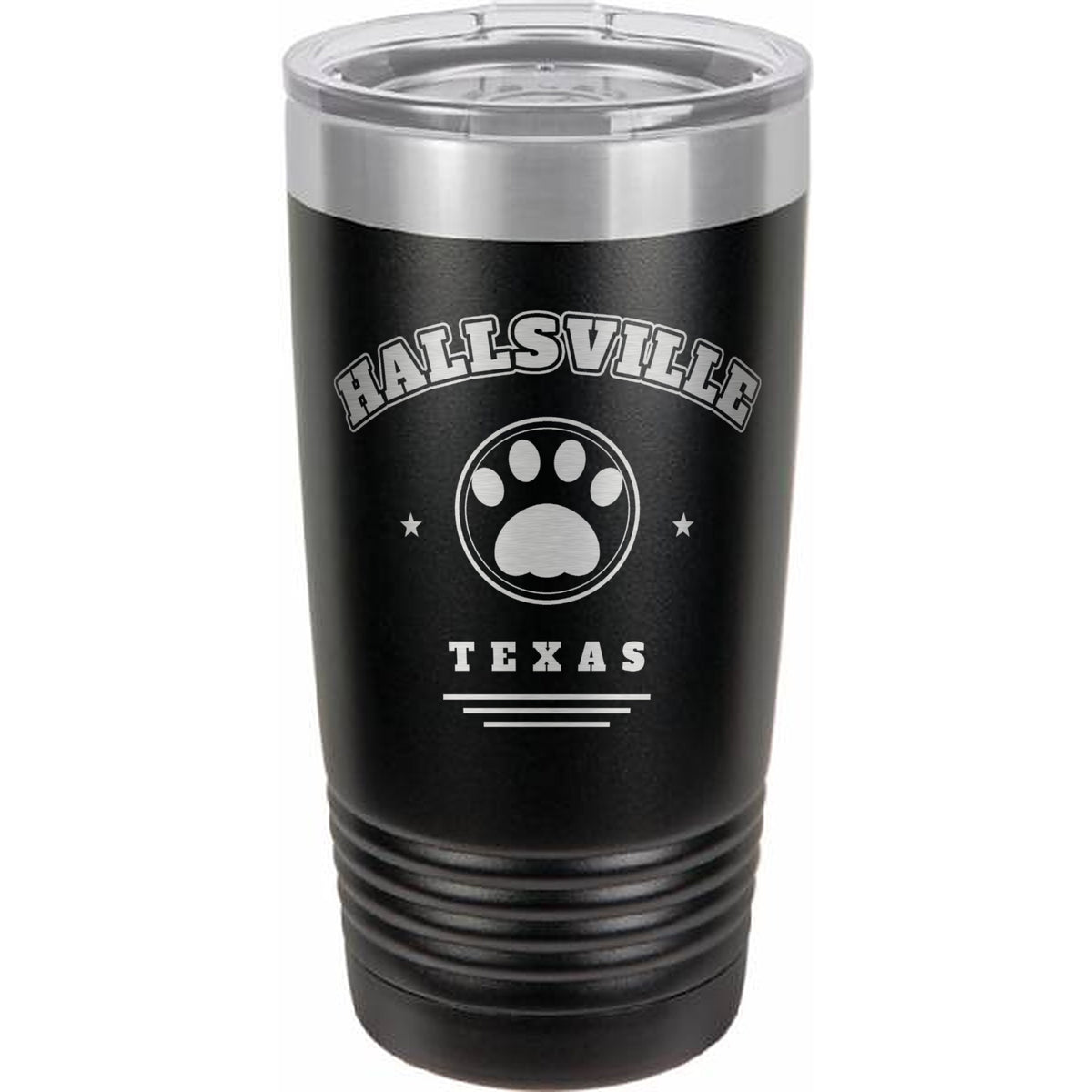 Retro Hallsville Paw Engraved Tumbler – 20 oz - Black w/ Silver Ring