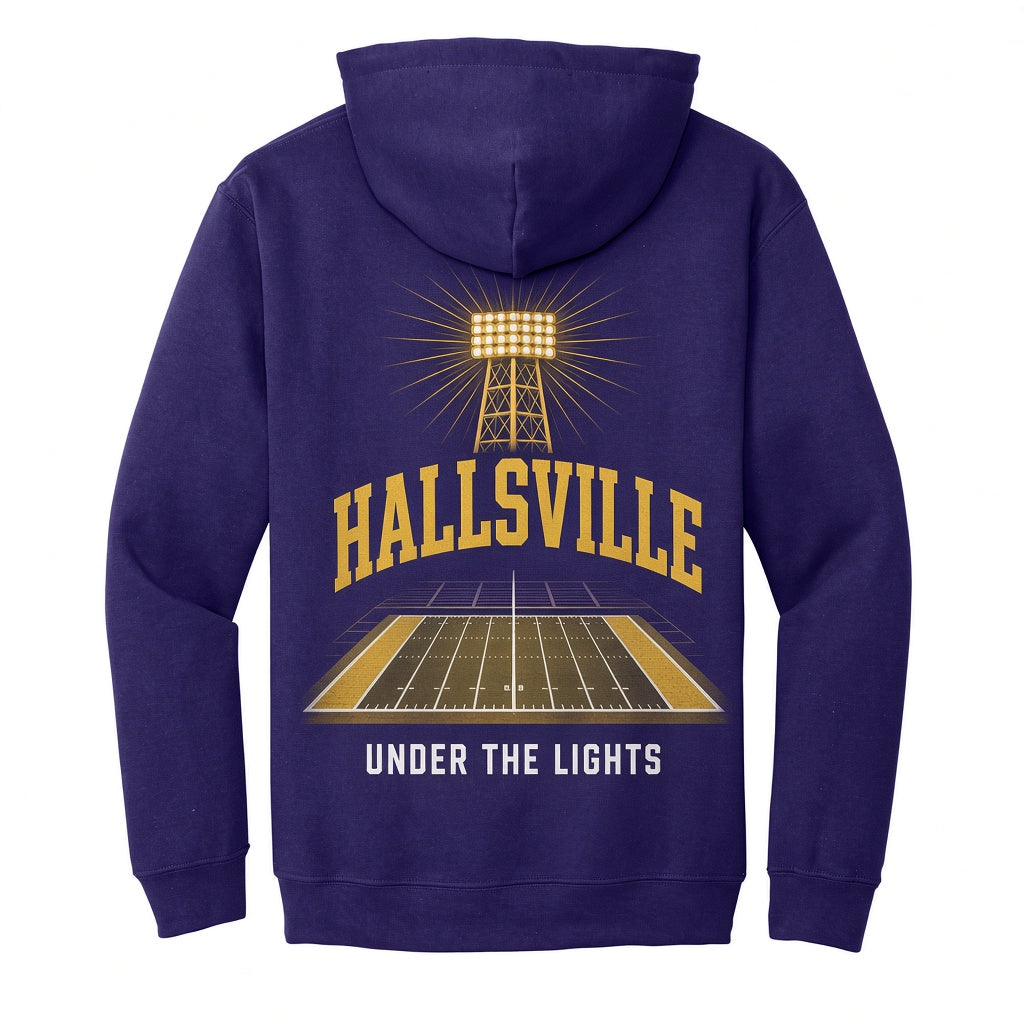 Hallsville Under the Lights Hoodie - Purple, printed on Gildan 18500 Heavy Blend Hooded Sweatshirt