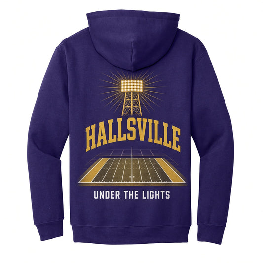 Hallsville Under the Lights Hoodie - Purple, printed on Gildan 18500 Heavy Blend Hooded Sweatshirt