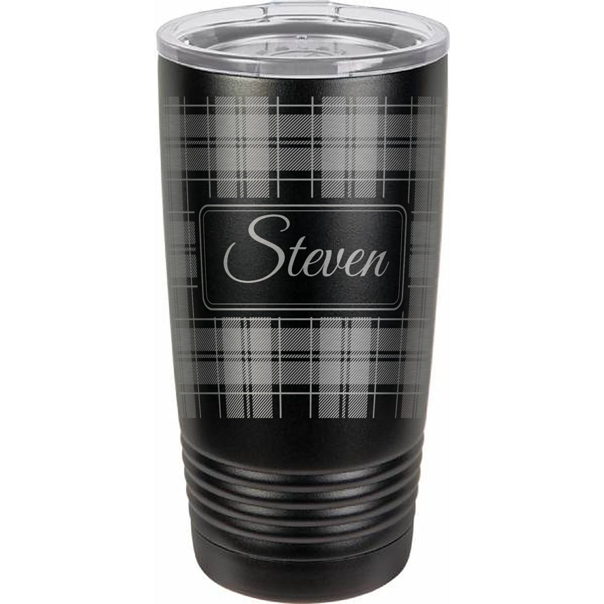 Tartan Plaid Name Engraved Tumbler – 20 oz - Black