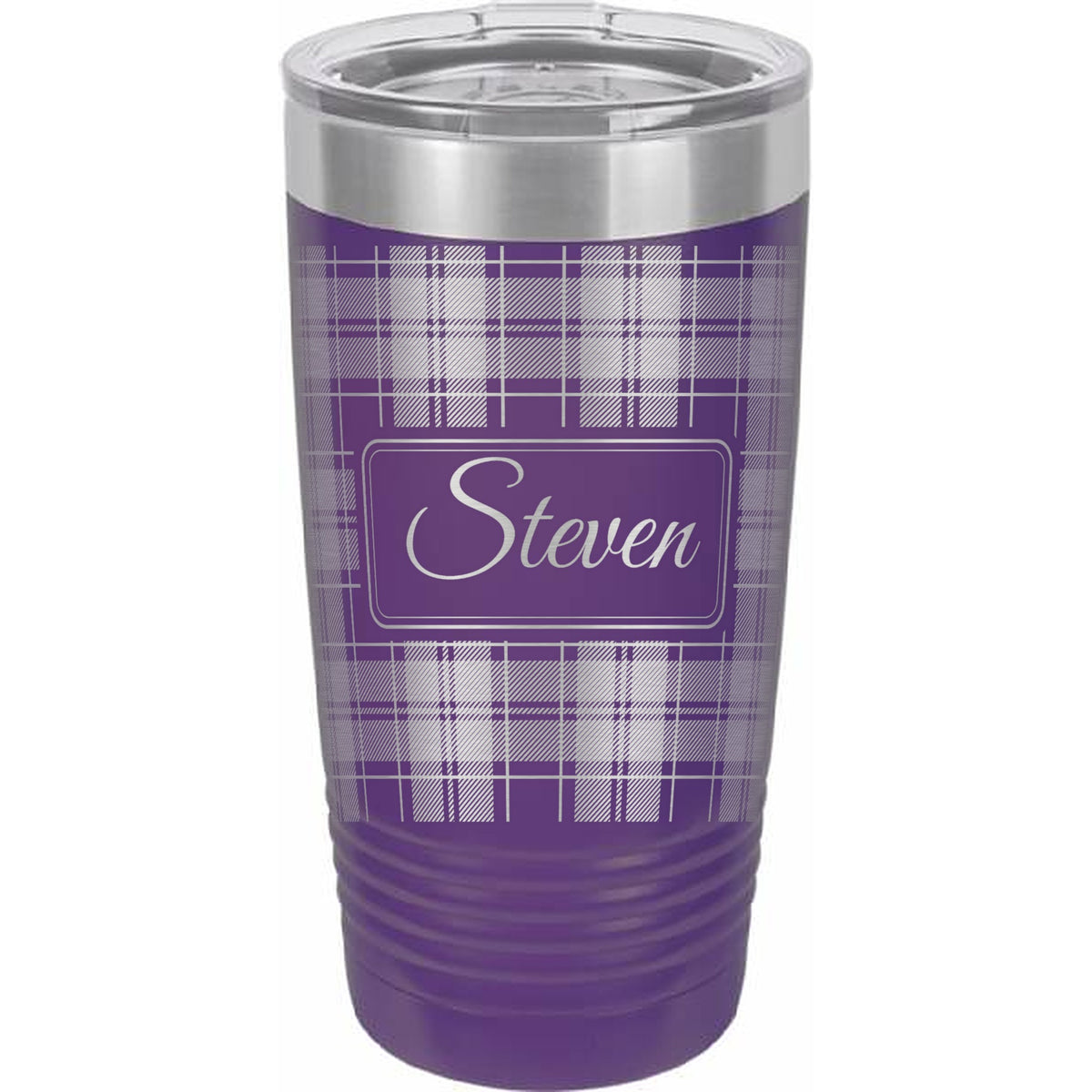 Tartan Plaid Name Engraved Tumbler – 20 oz - Purple